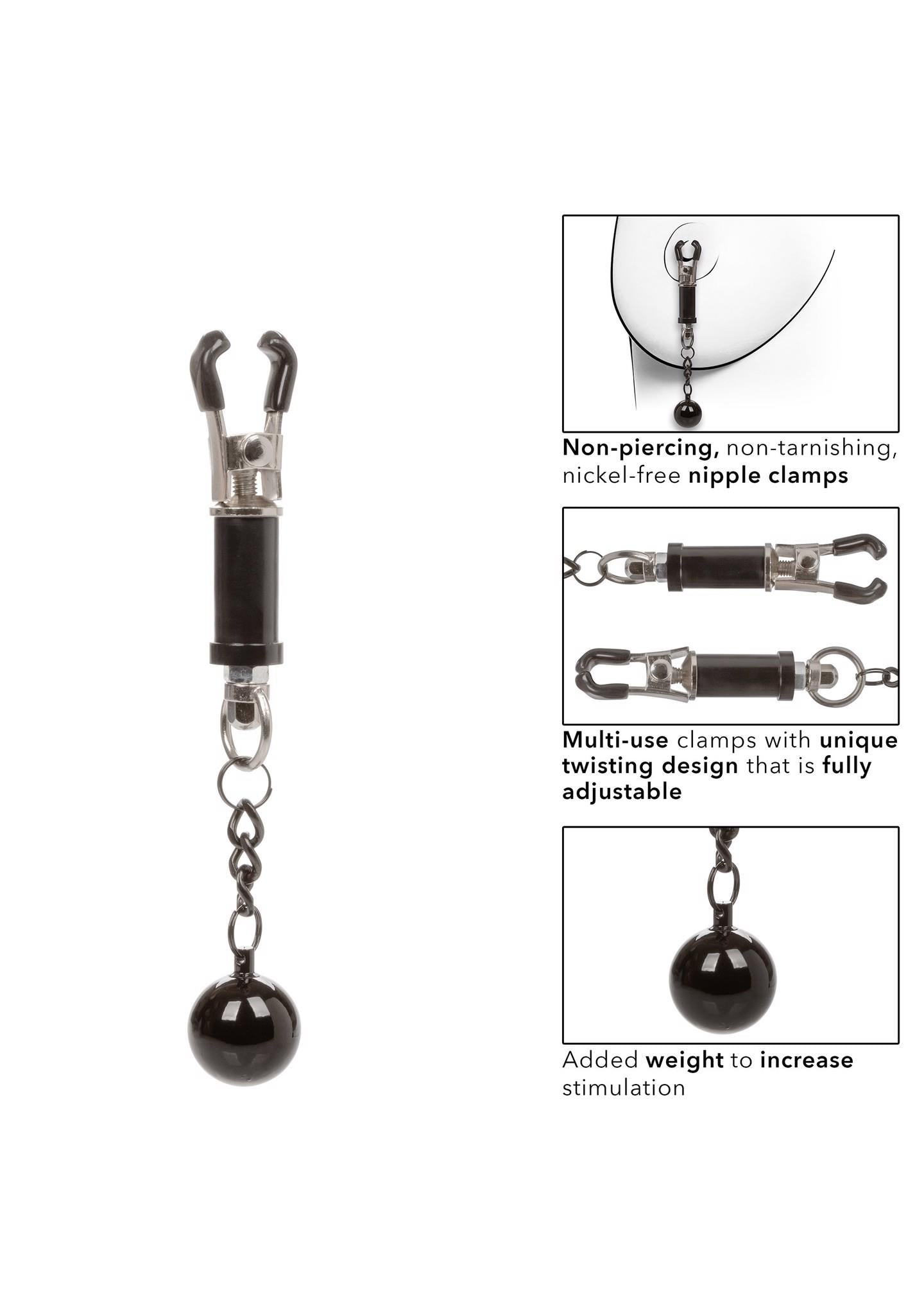 Weighted Twist Nipple Clamps Silver