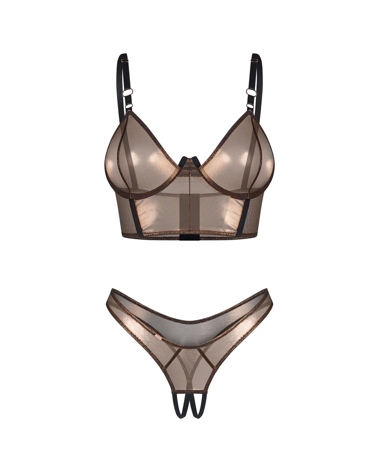 Komplet Obsessive Soranna top i stringi otwarte złoty L/XL