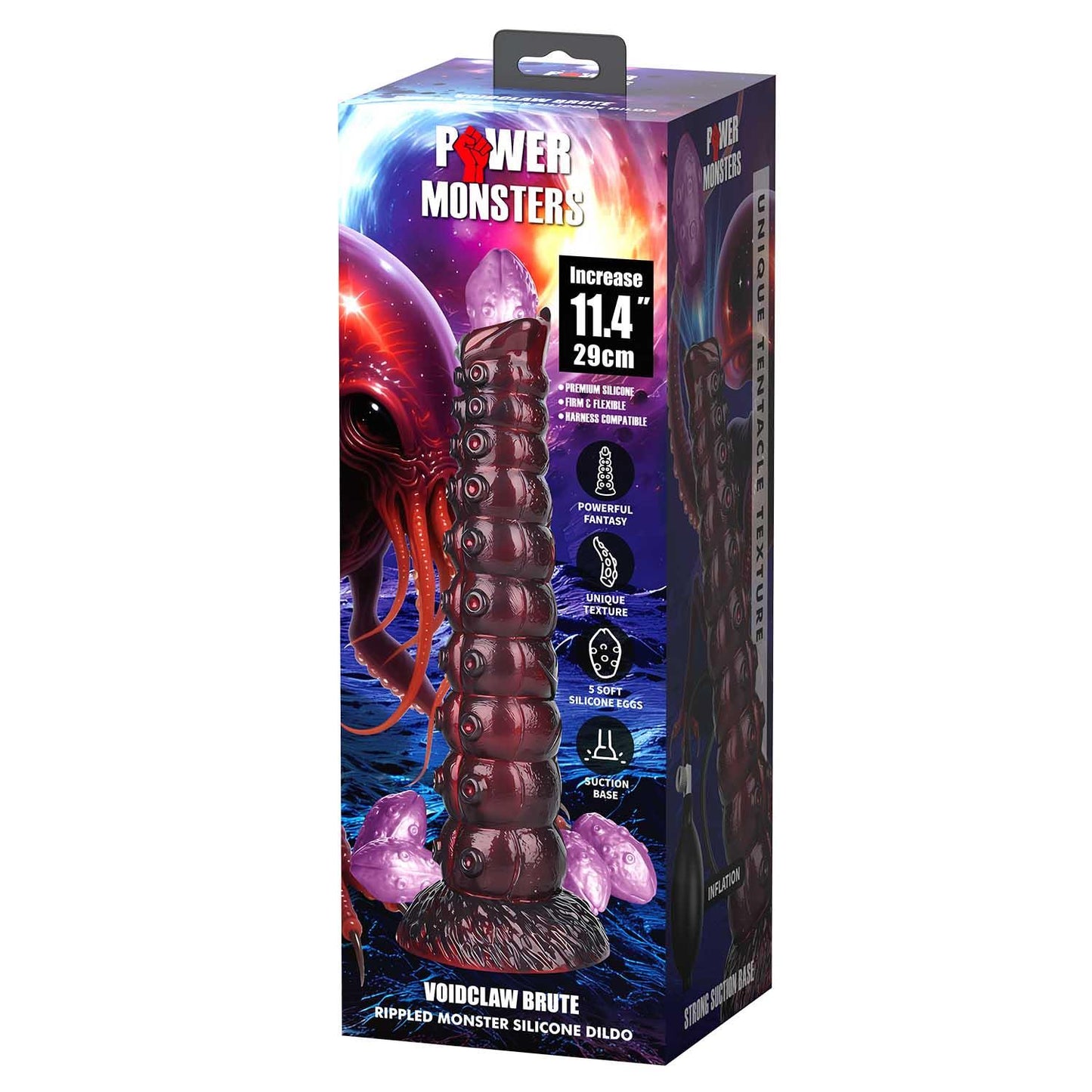 Dildo silikonowe pofalowane Power Monsters Voidclaw Brute 29 cm fioletowe