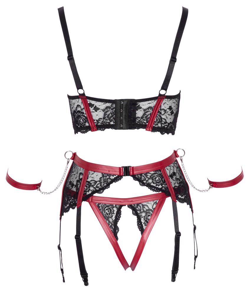 Komplet Shelf Bra z pasem Cottelli BONDAGE czarno czerwony M