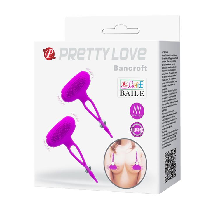 Wibrujące zaciski na sutki Pretty Love Bancroft fioletowe silikonowe 5 cm