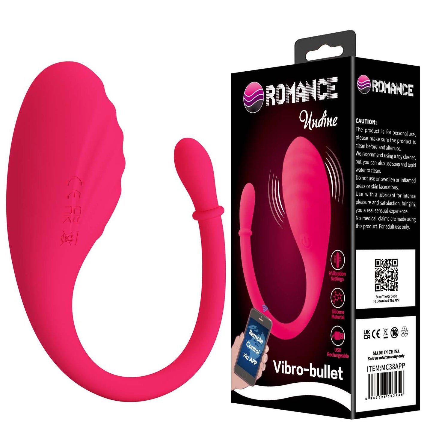 Jajko wibrujące z aplikacją Undine Romance silikonowe USB 20,5 cm