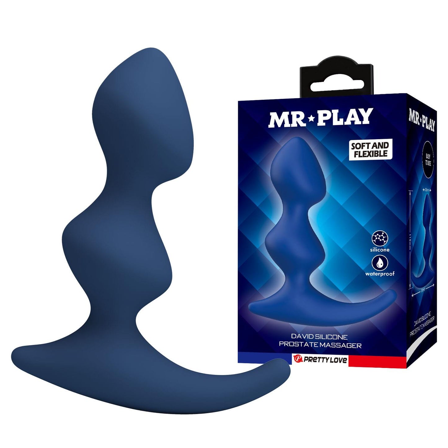 Niebieski silikonowy masażer prostaty Mr. Play David