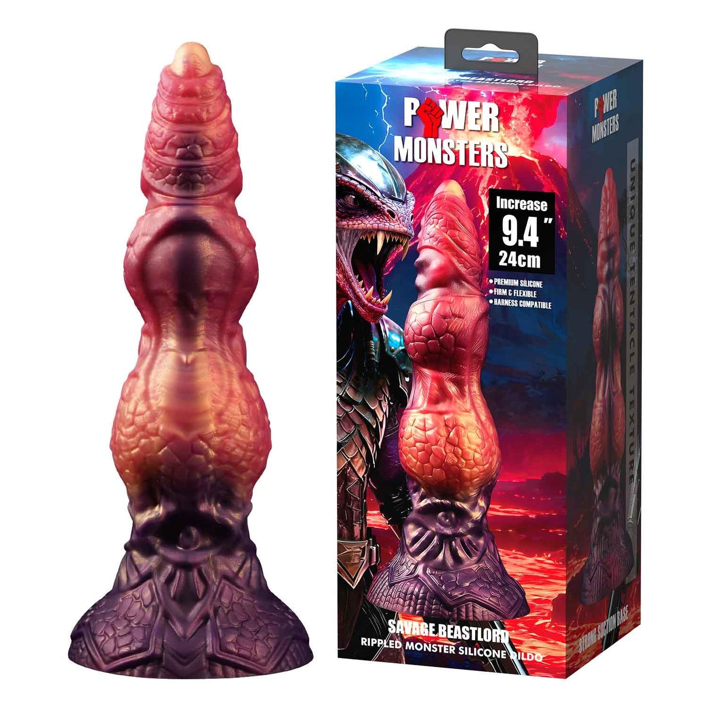 Dildo silikonowe pofalowane Savage Beastlord 24 cm Power Monsters