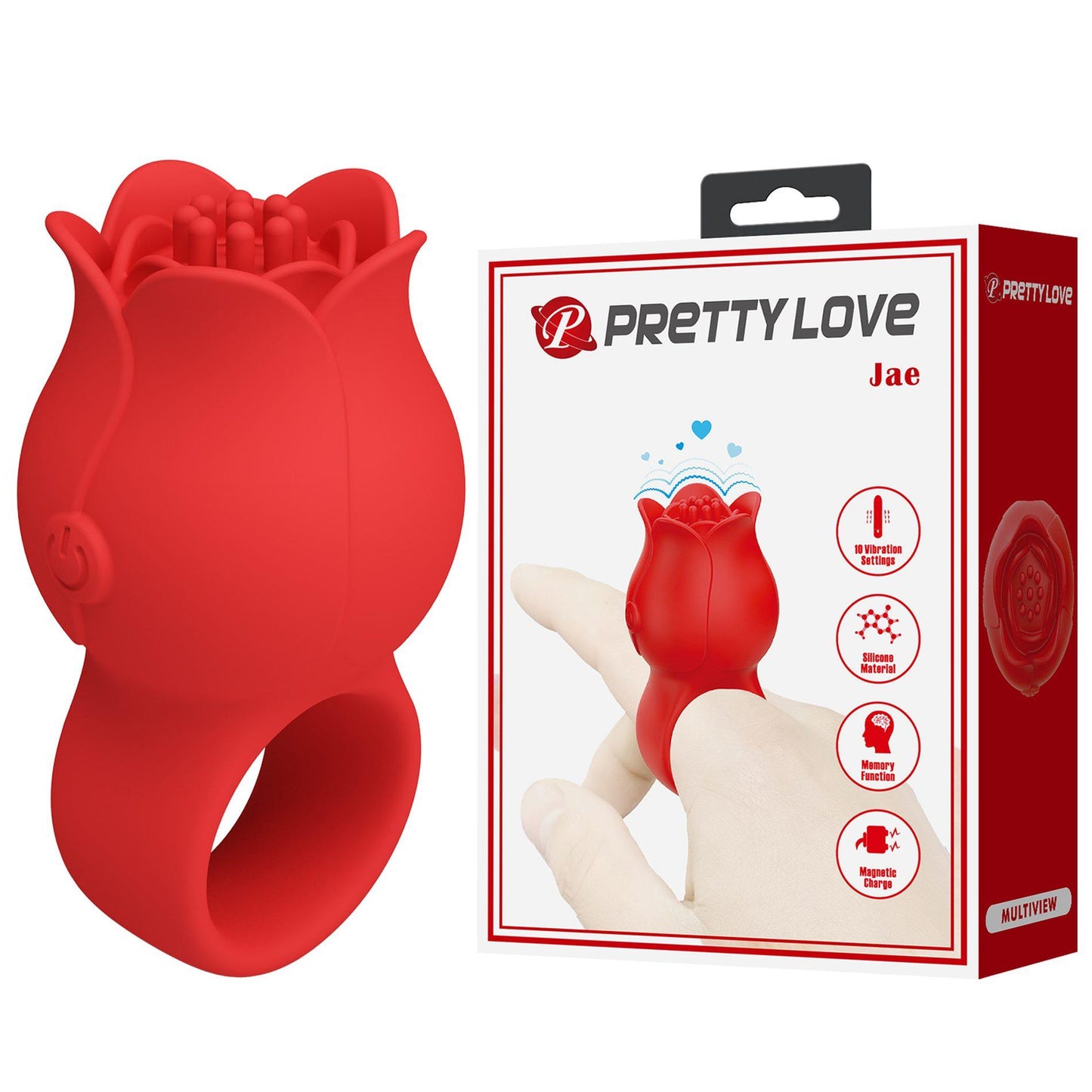 Pierścień wibrujący na palec JAE Pretty Love 10 trybów różany silikonowy