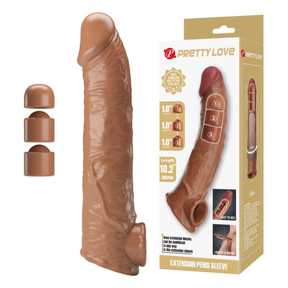 Przedłużka na penisa Pretty Love z wymiennymi wkładkami ciemnobrązowa 26 cm