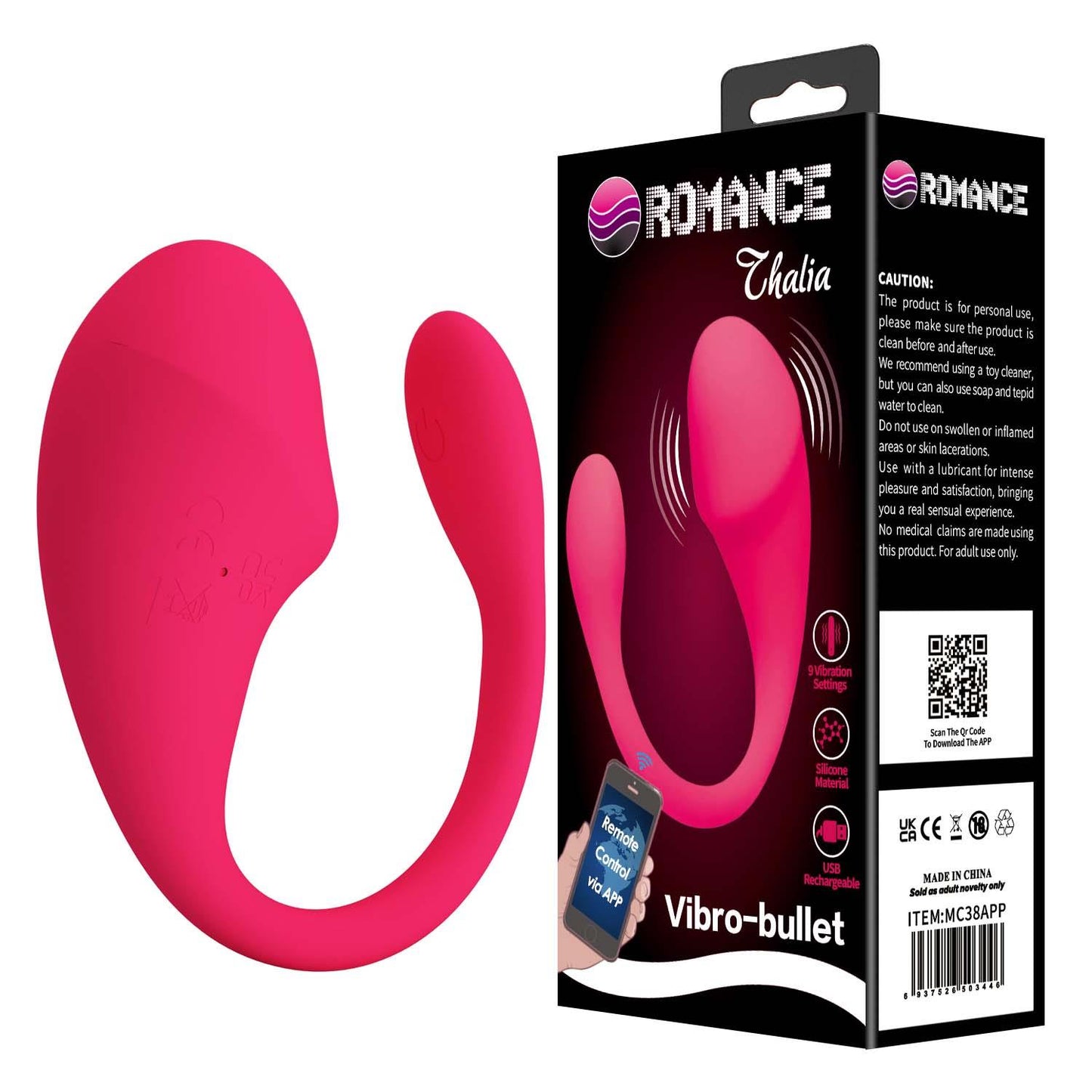 Jajko wibrujące z aplikacją Romance Thalia silikonowe USB 21 cm