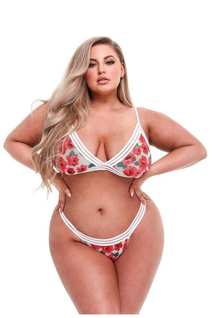 WHITE FLORAL & LACE BRA SET, XL