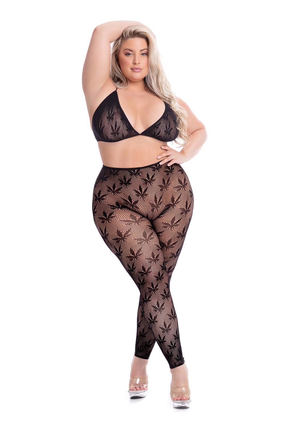 ALL ABOUT LEAF BRA SET BLACK, PLUS SIZE