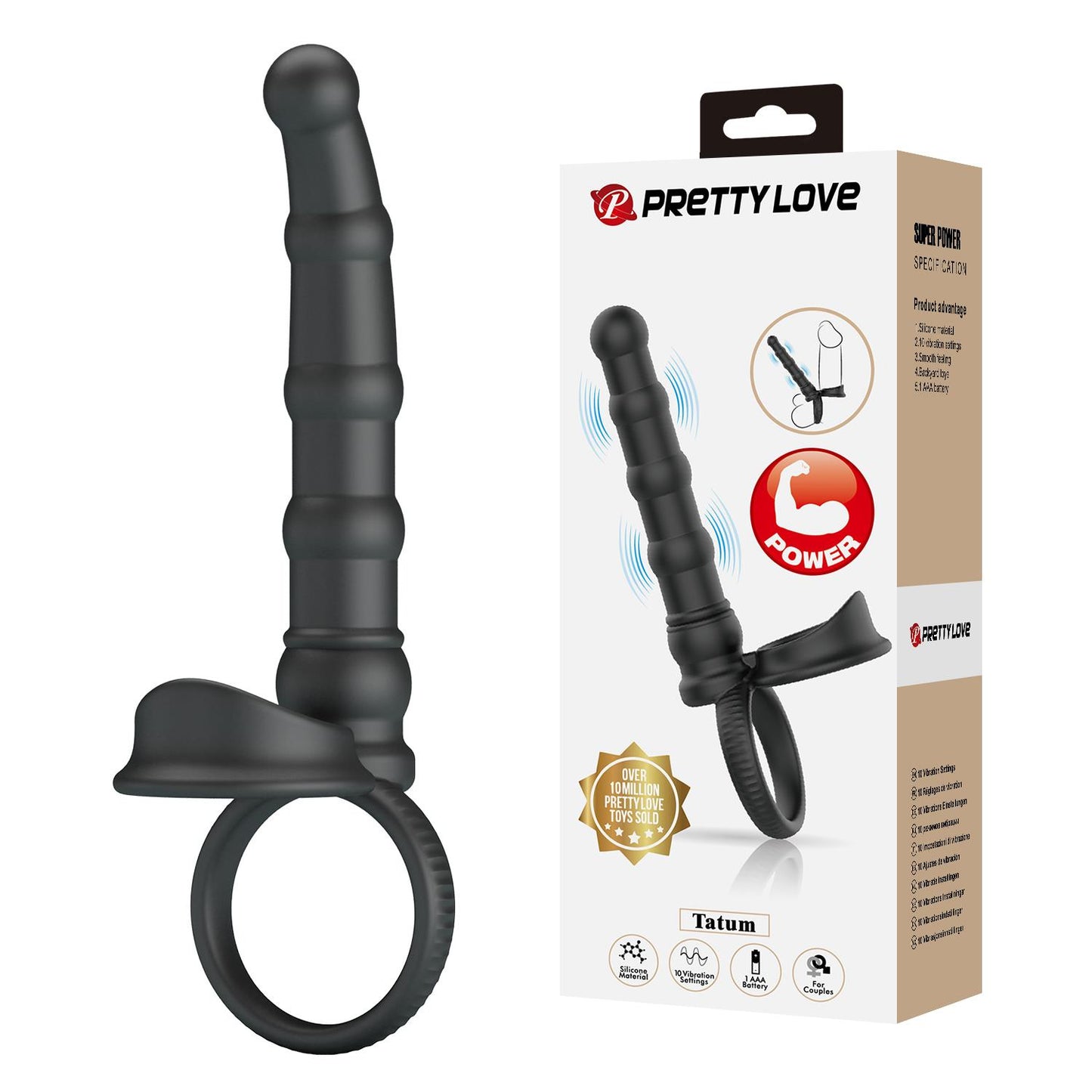 Pierścień erekcyjny analny Pretty Love Tatum 10 wibracji 18 cm