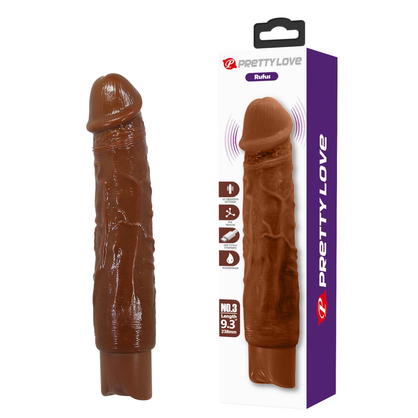 Realistyczny wibrator dildo Pretty Love Rufus brązowy USB