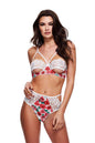 WHITE FLORAL & LACE BRA SET, S/M
