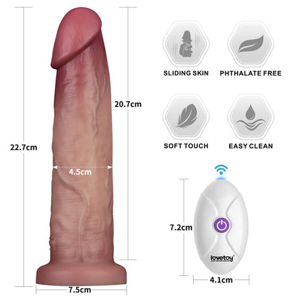 9" Vibrating Sliding Skin Pro II Dual Layer Silicone Dong