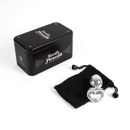 CLEAR CRYSTAL HEART METAL BUTT PLUG S