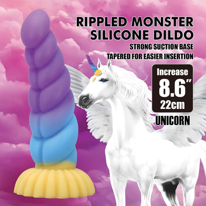 Dildo silikonowe Power Monsters Unicorn faliste 22 cm z przyssawką