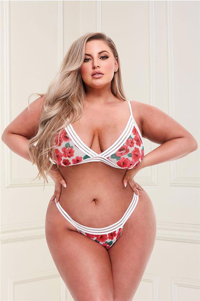 WHITE FLORAL & LACE BRA SET, XL