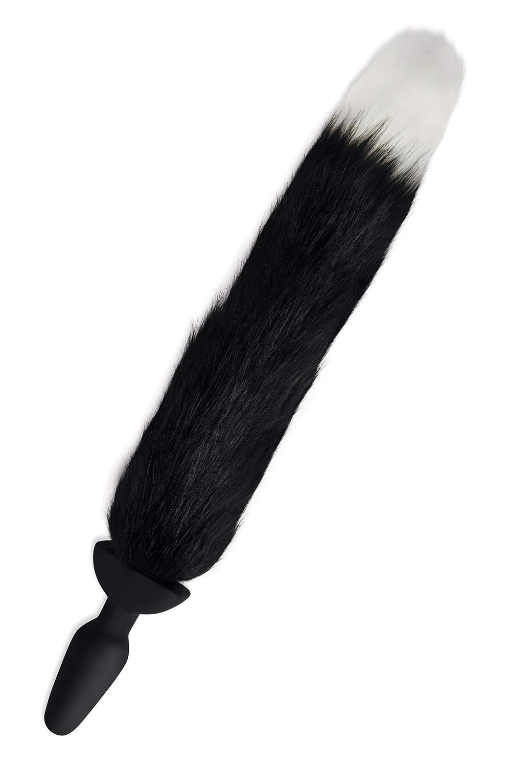 WHIPSMART 4.9 INCH SILICONE VIBRATING PLUG WITH 14 INCH BLACK INDOGO FOX TAIL