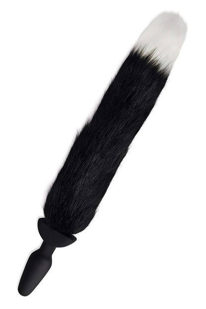 WHIPSMART 4.9 INCH SILICONE VIBRATING PLUG WITH 14 INCH BLACK INDOGO FOX TAIL