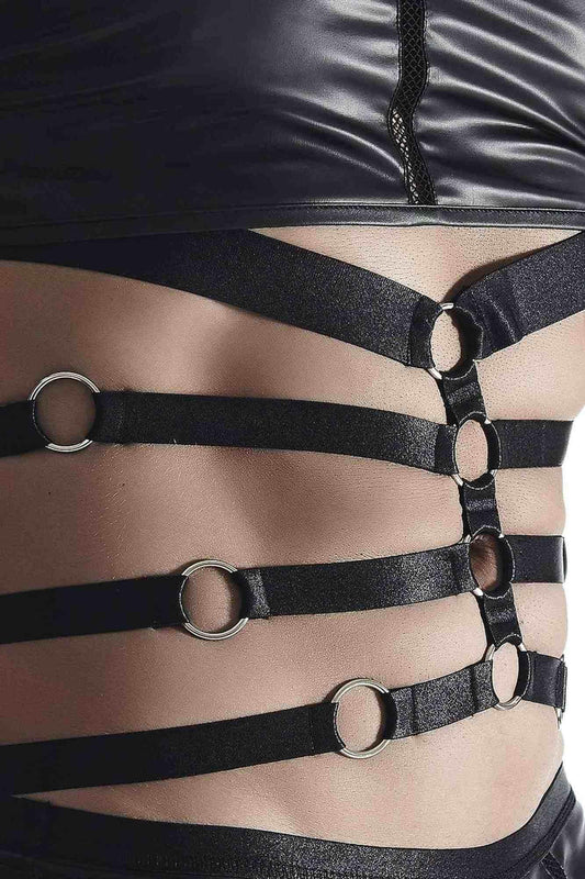 męski komplet z wetlooka: t-shirt z ozdobną gumą, stringi z ozdobną taśmą z przodu XXL