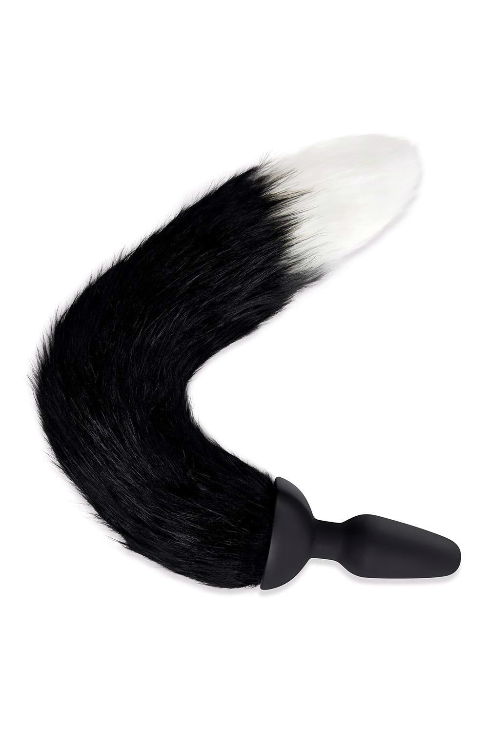 WHIPSMART 4.9 INCH SILICONE VIBRATING PLUG WITH 14 INCH BLACK INDOGO FOX TAIL
