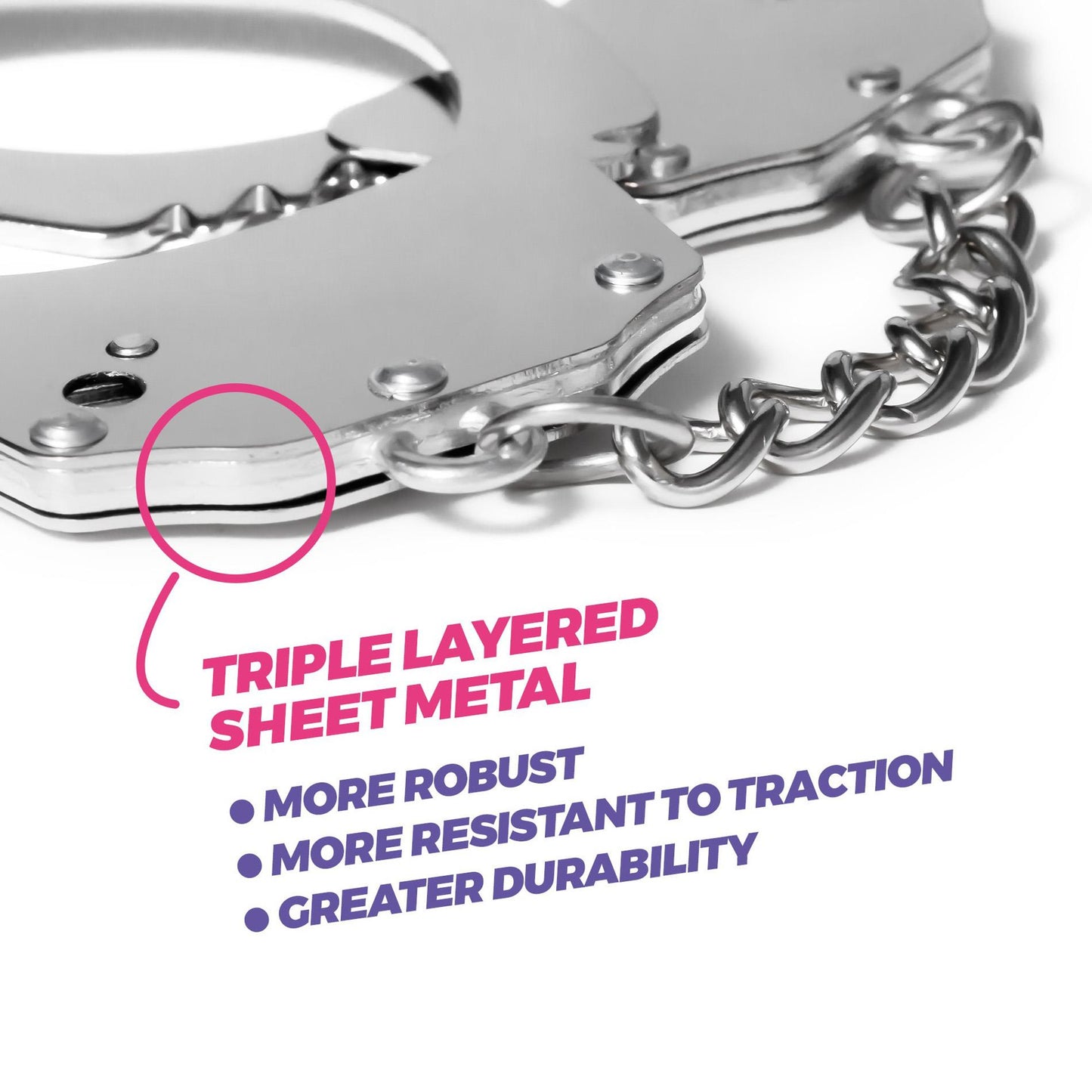 CRUSHIOUS SPANGLE METAL HANDCUFFS WITH PLUSH IN PINK