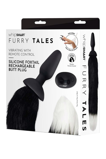 WHIPSMART 4.9 INCH SILICONE VIBRATING PLUG WITH 14 INCH BLACK INDOGO FOX TAIL