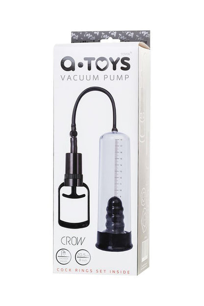 A-TOYS, Penis Pump, PVC, Black, 23.5 cm 3 cock rings included
