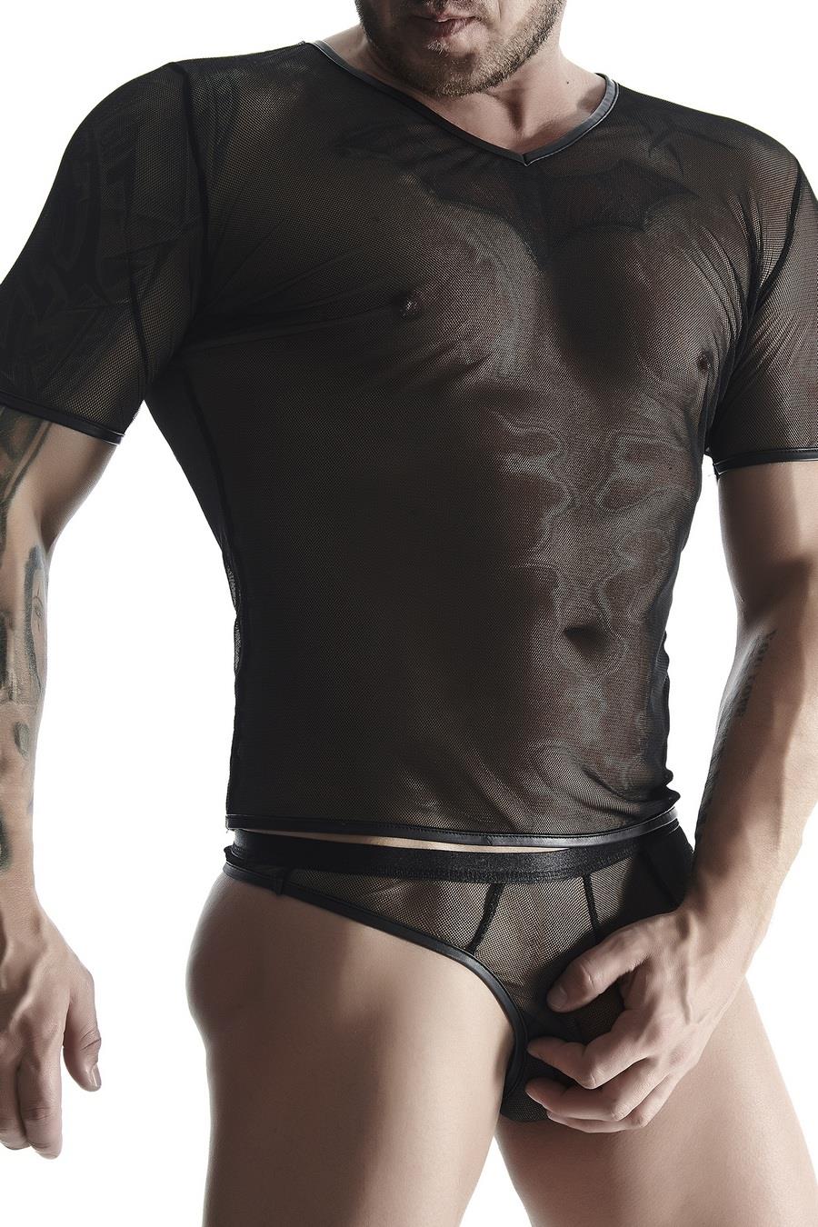 męski t-shirt z elastycznej siatki w serek L