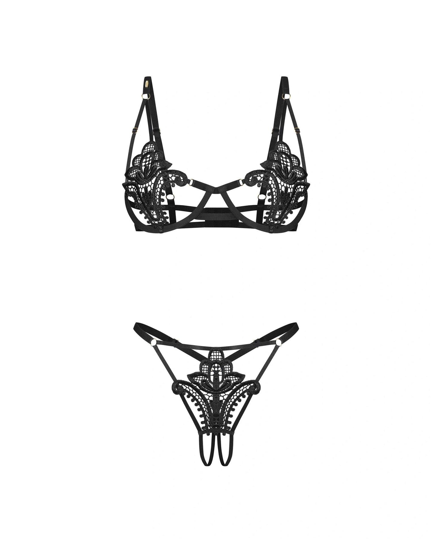 Komplet bielizny erotycznej Luise Sublim Black otwarty L/XL Obsessive