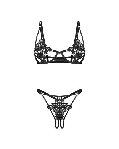 Komplet bielizny erotycznej Luise Sublim Black otwarty L/XL Obsessive