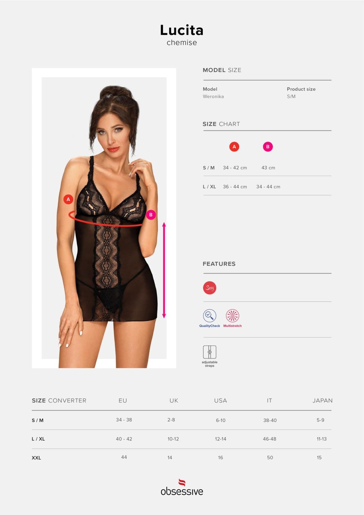 Bielizna-Lucita koszulka i stringi czarna  S/M