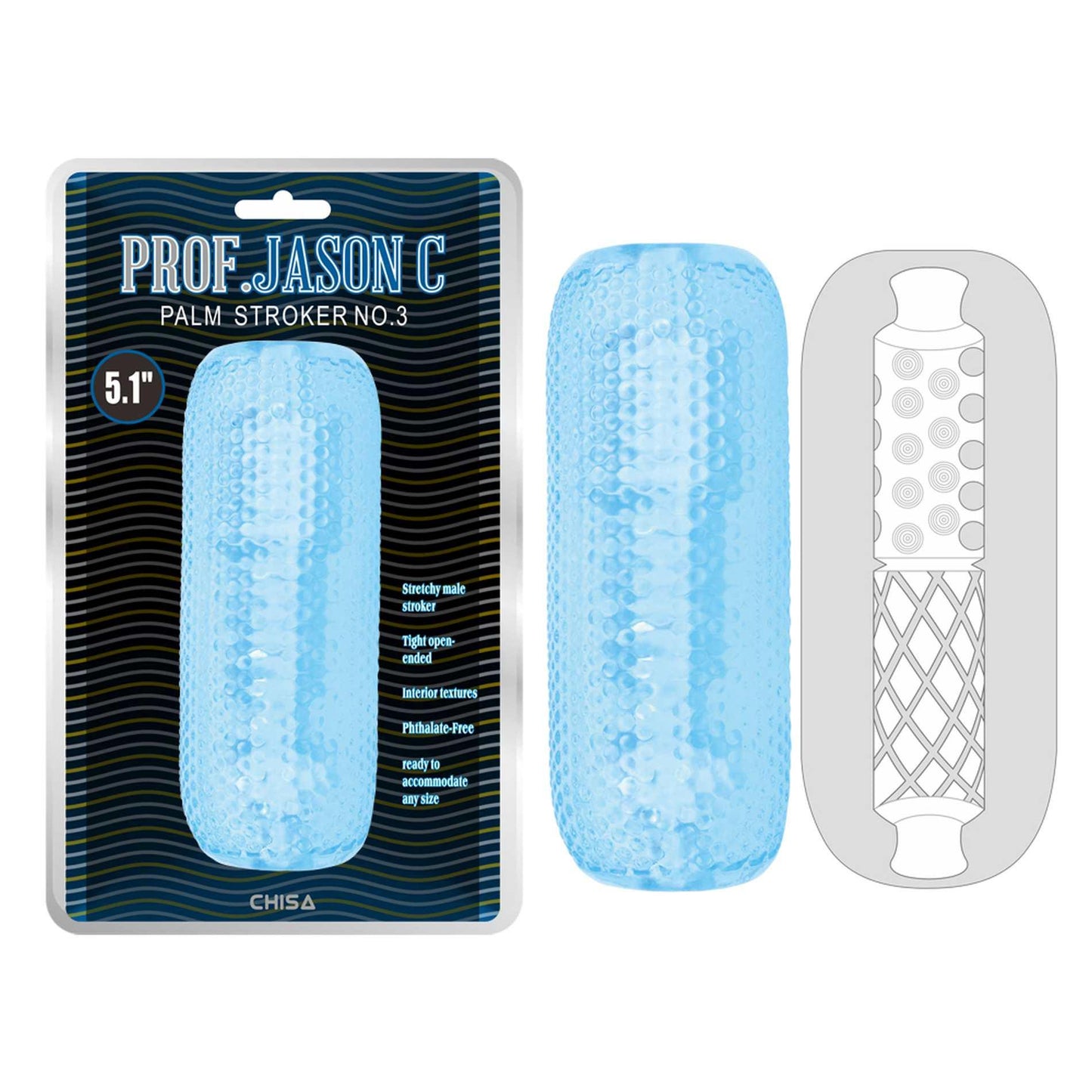 Masturbator dłoniowy z wypustkami Prof.Jason C No.3 niebieski 12,5 cm