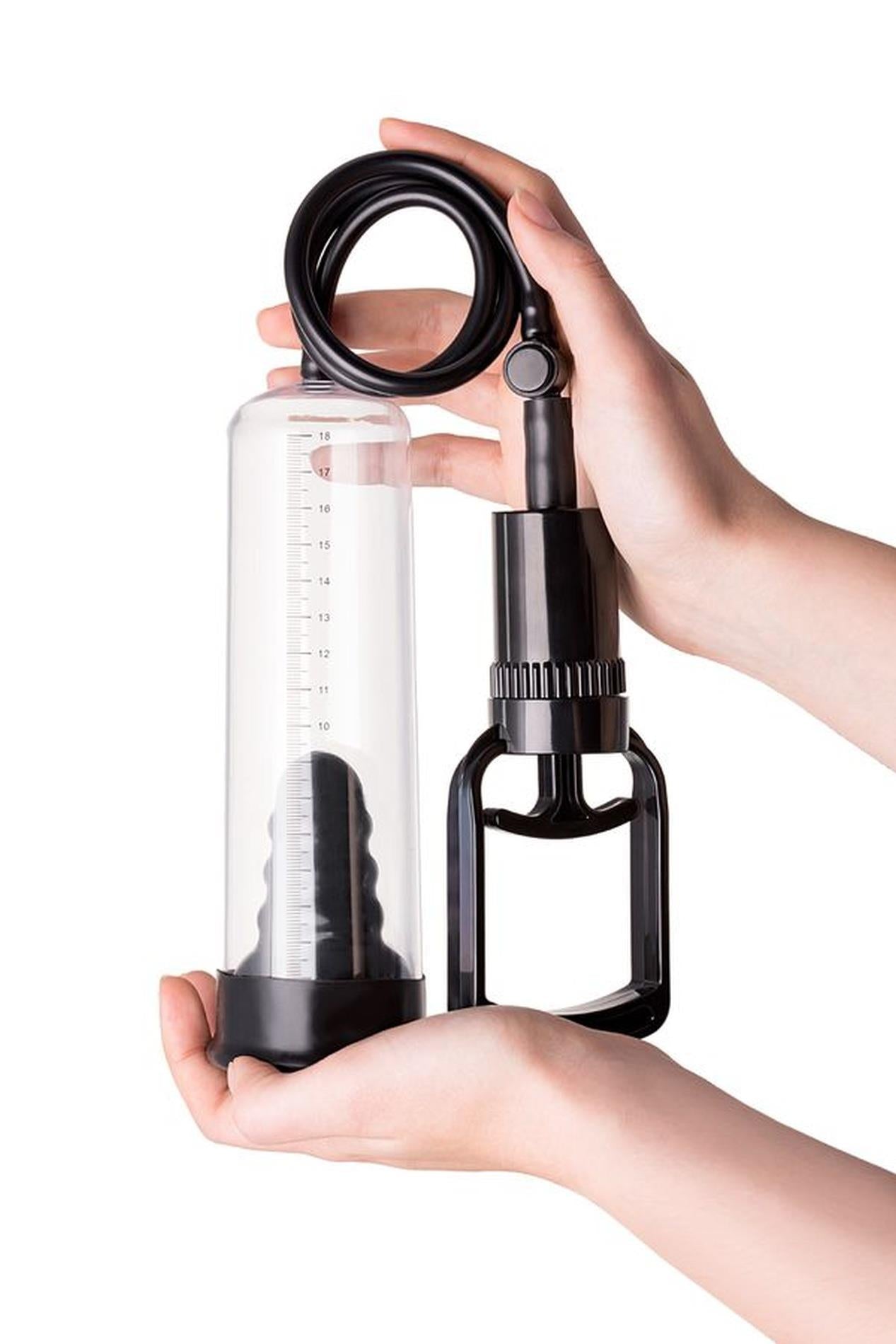 A-TOYS, Penis Pump, PVC, Black, 23.5 cm 3 cock rings included
