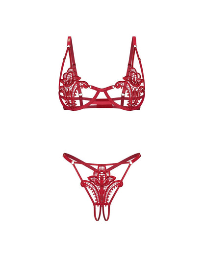 Komplet bielizny Luise Sublim Red otwarty Obsessive L/XL