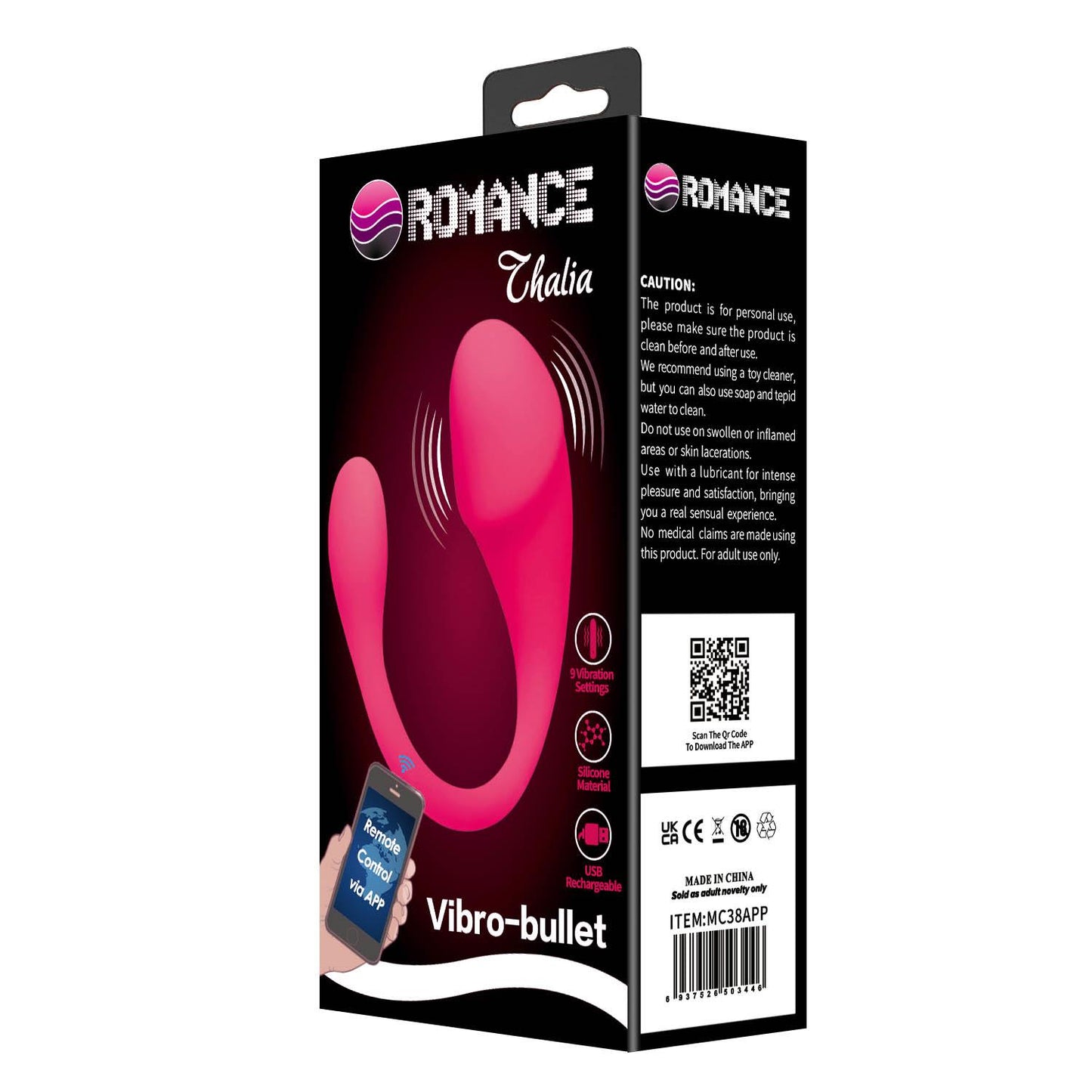 Jajko wibrujące z aplikacją Romance Thalia silikonowe USB 21 cm