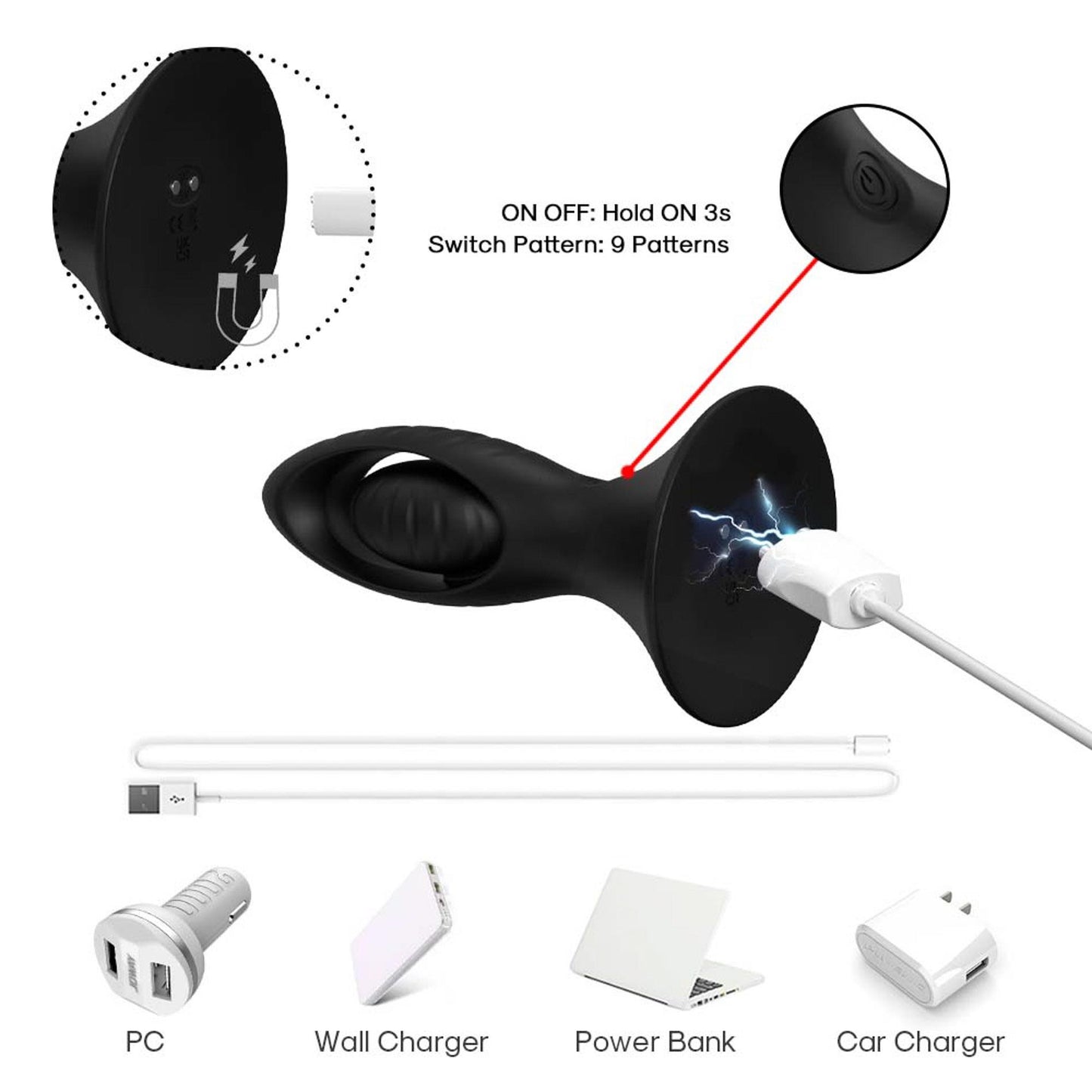 Watchman Black, 9 vibration functions, Remote control