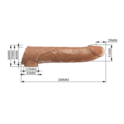 Przedłużka na penisa Pretty Love z wymiennymi wkładkami ciemnobrązowa 26 cm