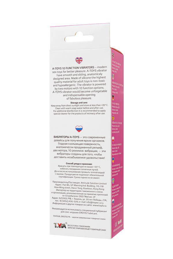 A-TOYS, Vibrator Nessy with Clitoral Stimulator, Silicone, Pink, 20 cm, 10 speeds, 2xAAA