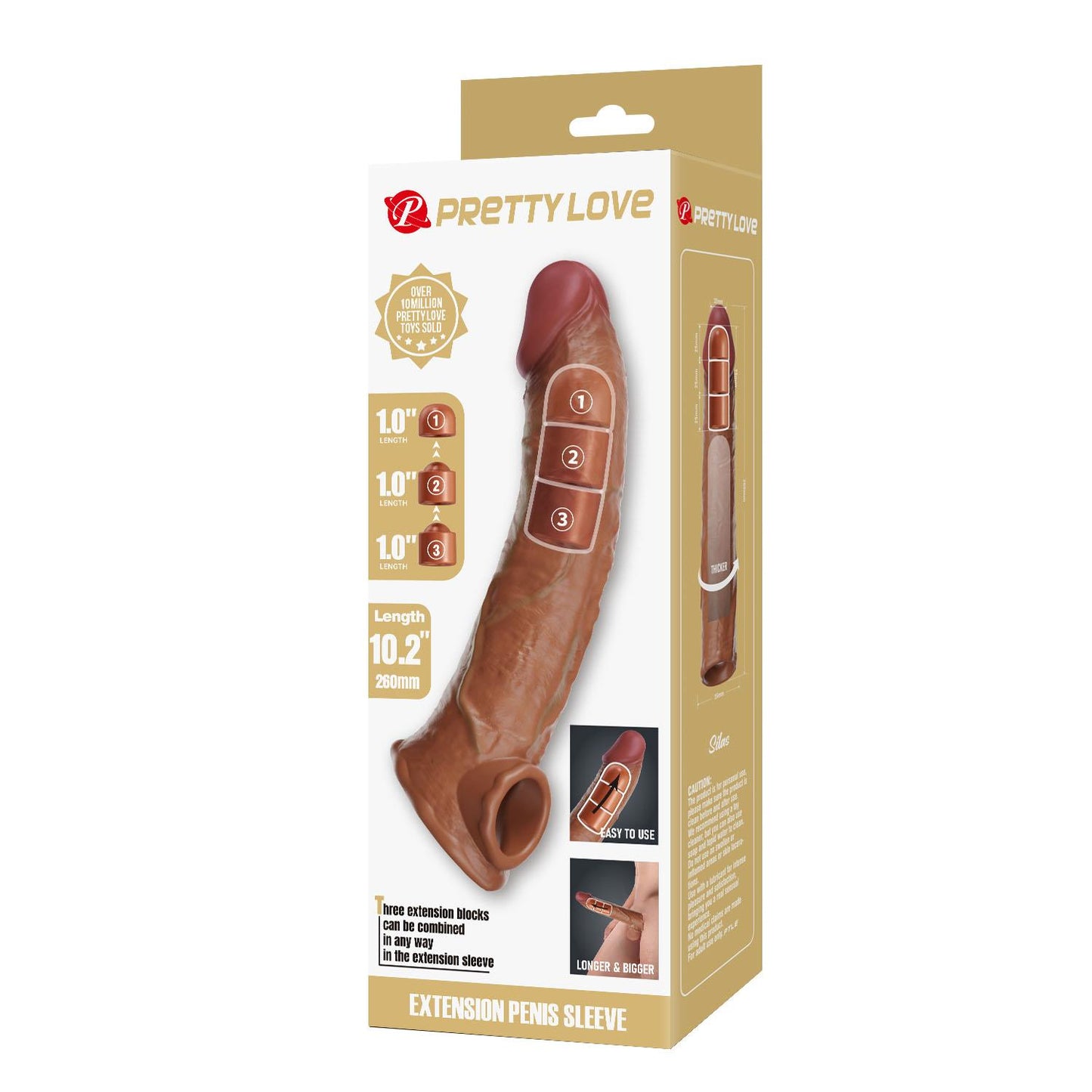 Przedłużka na penisa Pretty Love z wymiennymi wkładkami ciemnobrązowa 26 cm
