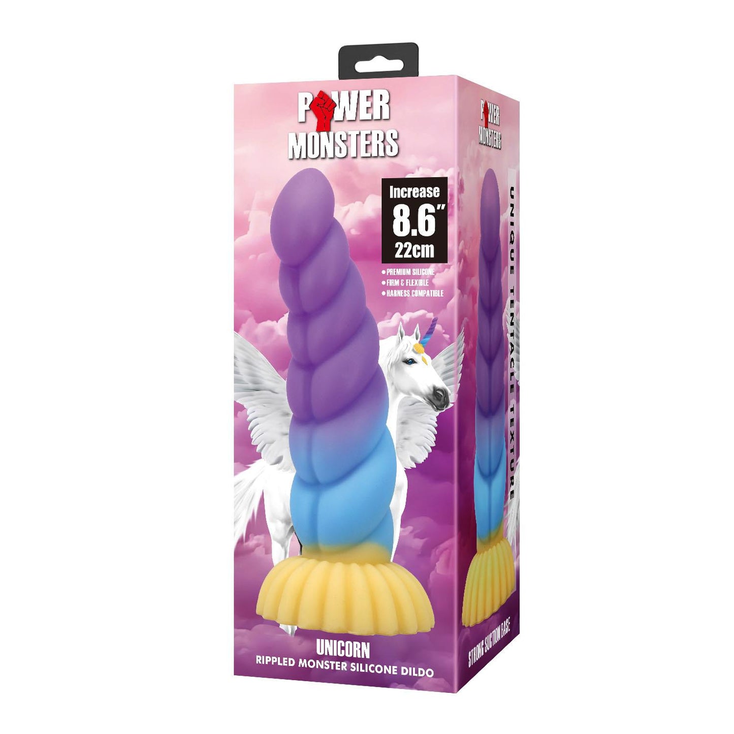 Dildo silikonowe Power Monsters Unicorn faliste 22 cm z przyssawką