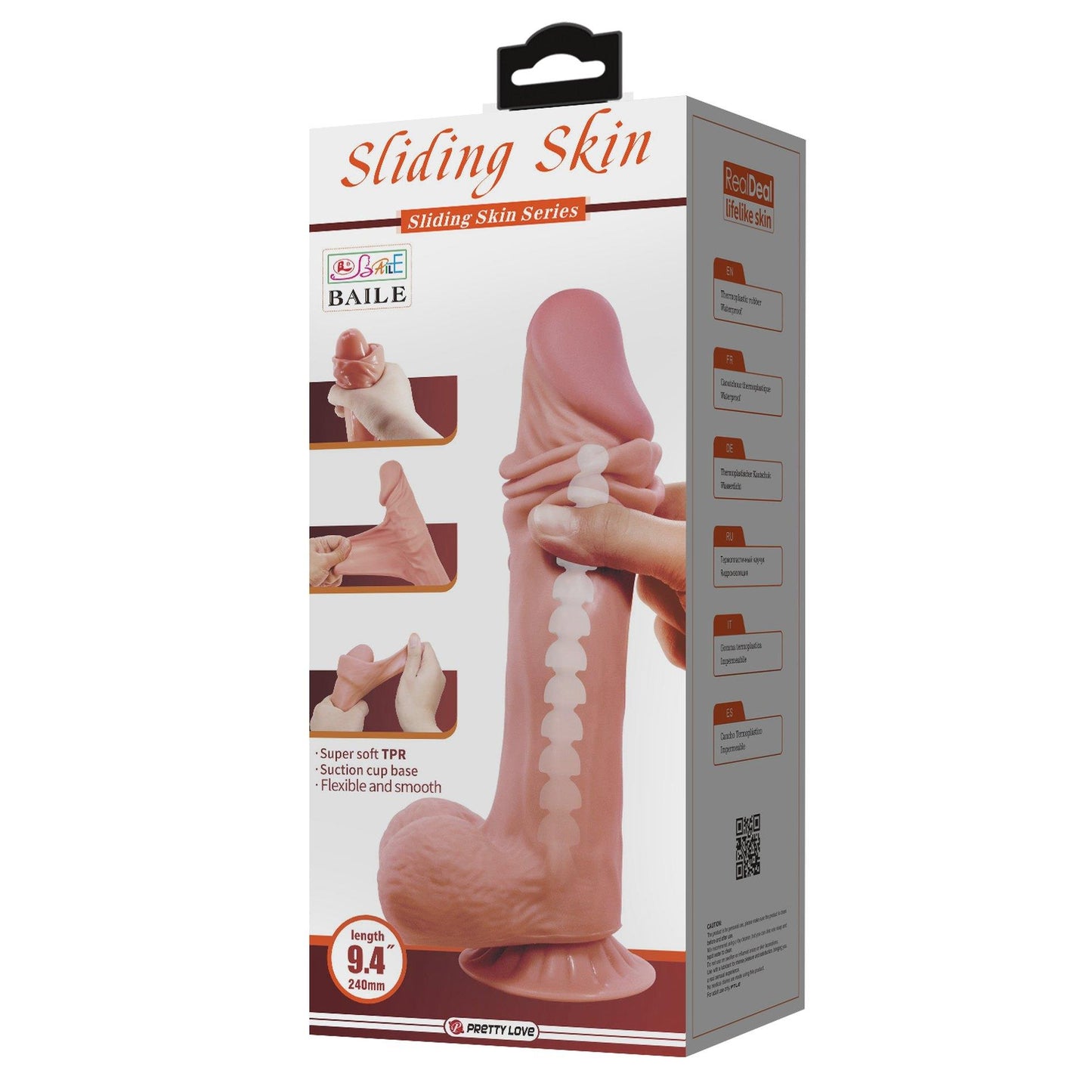 Dildo realistyczne Baile Sliding Skin giętkie przyssawkowe 24 cm TPR