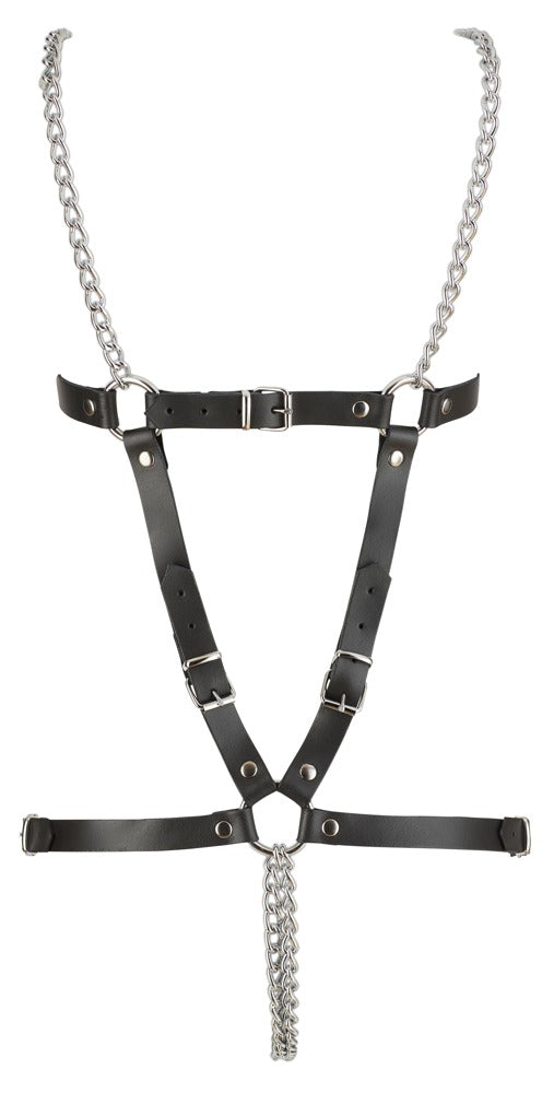 Skórzany harness ZADO z dwoma łańcuchami S L