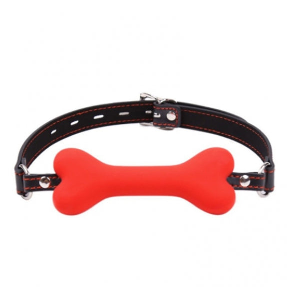 Knebel silikonowy w kształcie kości Kinky Pleasure czerwony