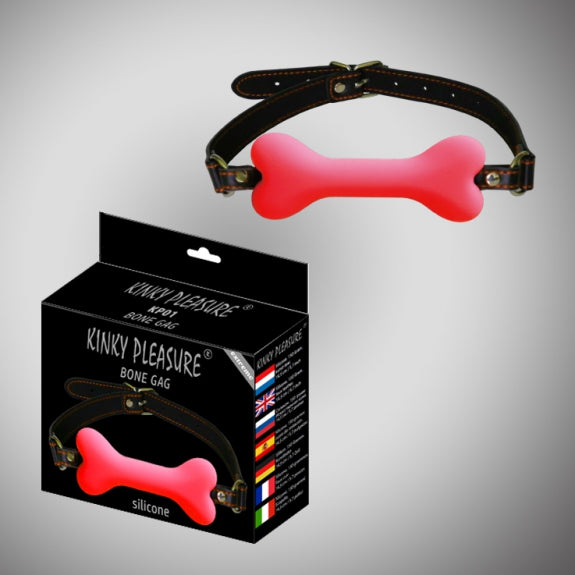 Knebel silikonowy w kształcie kości Kinky Pleasure czerwony