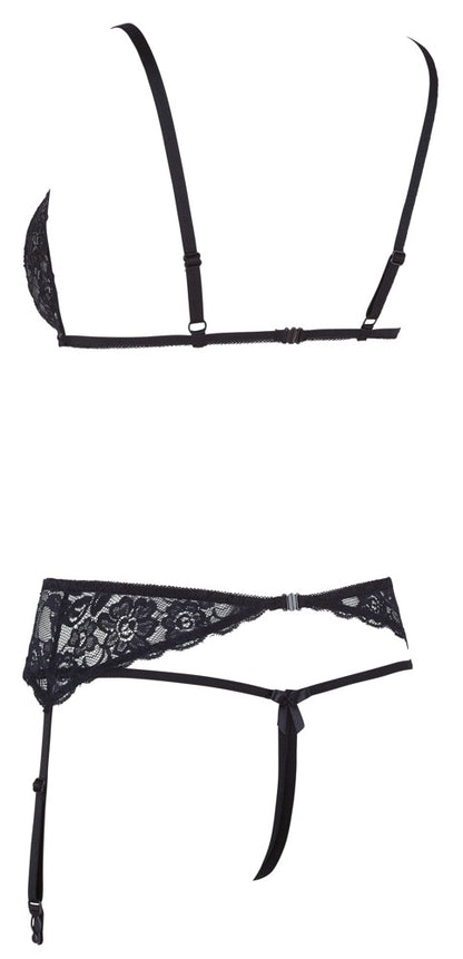 Komplet Cottelli Lingerie koronkowy z otwartym krokiem M