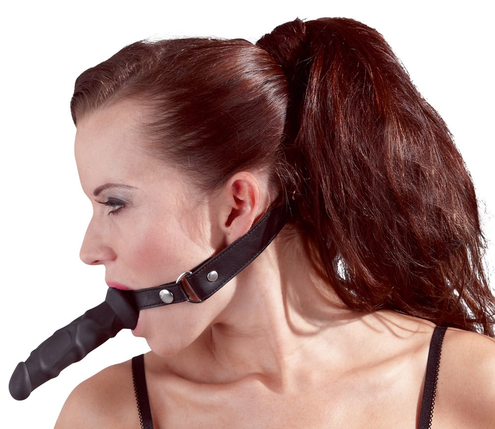 Knebel z dildo Fetish Collection czarny silikonowy 12 cm