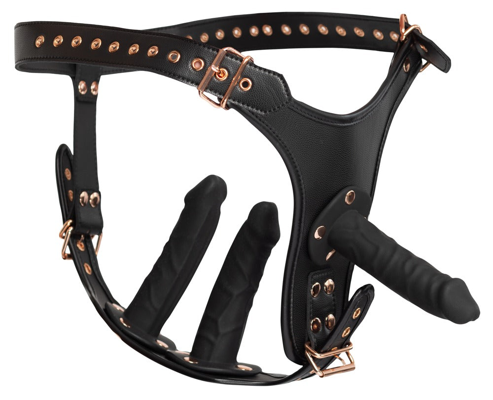 Strap on Bad Kitty z trzema dildami silikonowymi 2XL