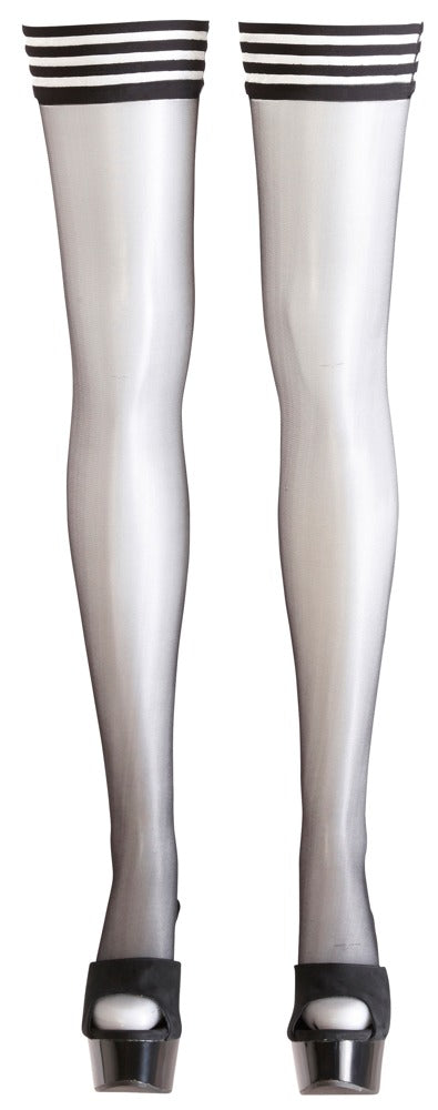 Pończochy samonośne Cottelli LEGWEAR z pasiastą górą czarny