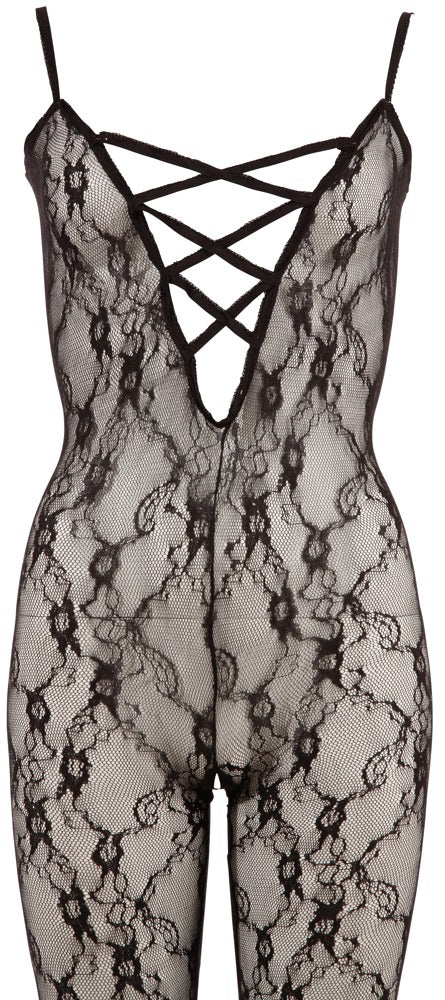 Bodystocking koronkowy ze stopą NO:XQSE czarny XXL XXXL
