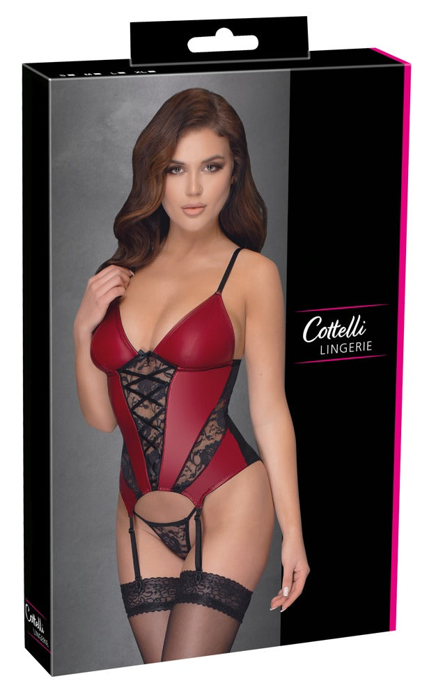 Koszulka z podwiązkami Cottelli LINGERIE czerwono czarna L